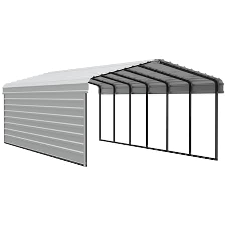 Arrow Storage Products Galvanized Steel Carport, W/ 1-Sided Enclosure, Compact Car Metal Carport Kit, 12'x29'x7', Eggshell CPH122907ECL1